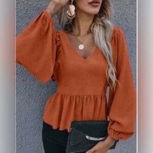 Lantern Sleeve Ruffle Hem Top